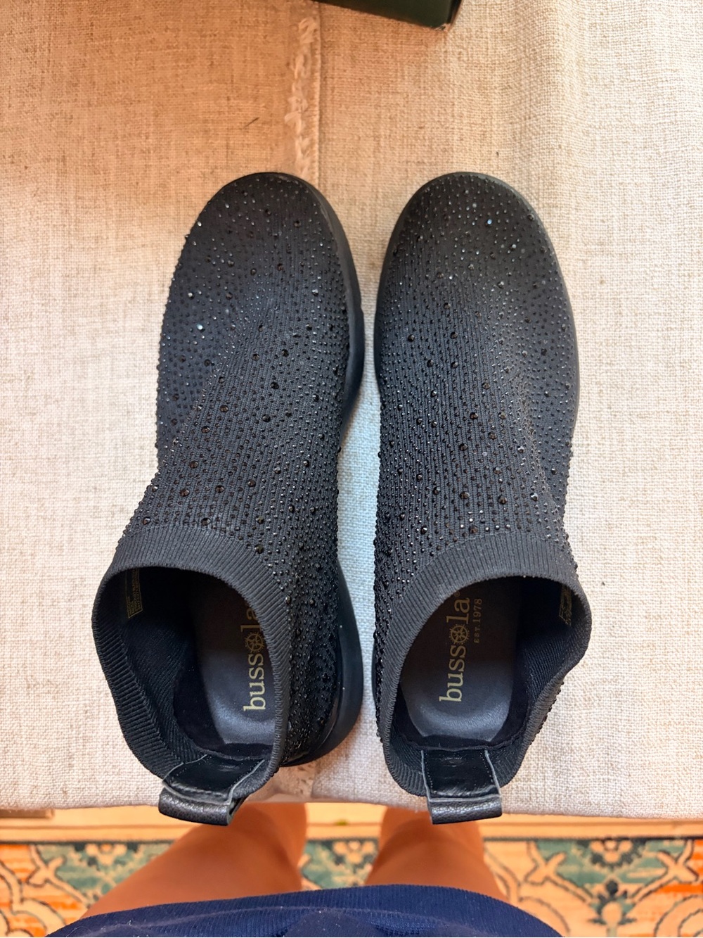 bussola Black Knit Slip-On Sneakers with Crystal Accents